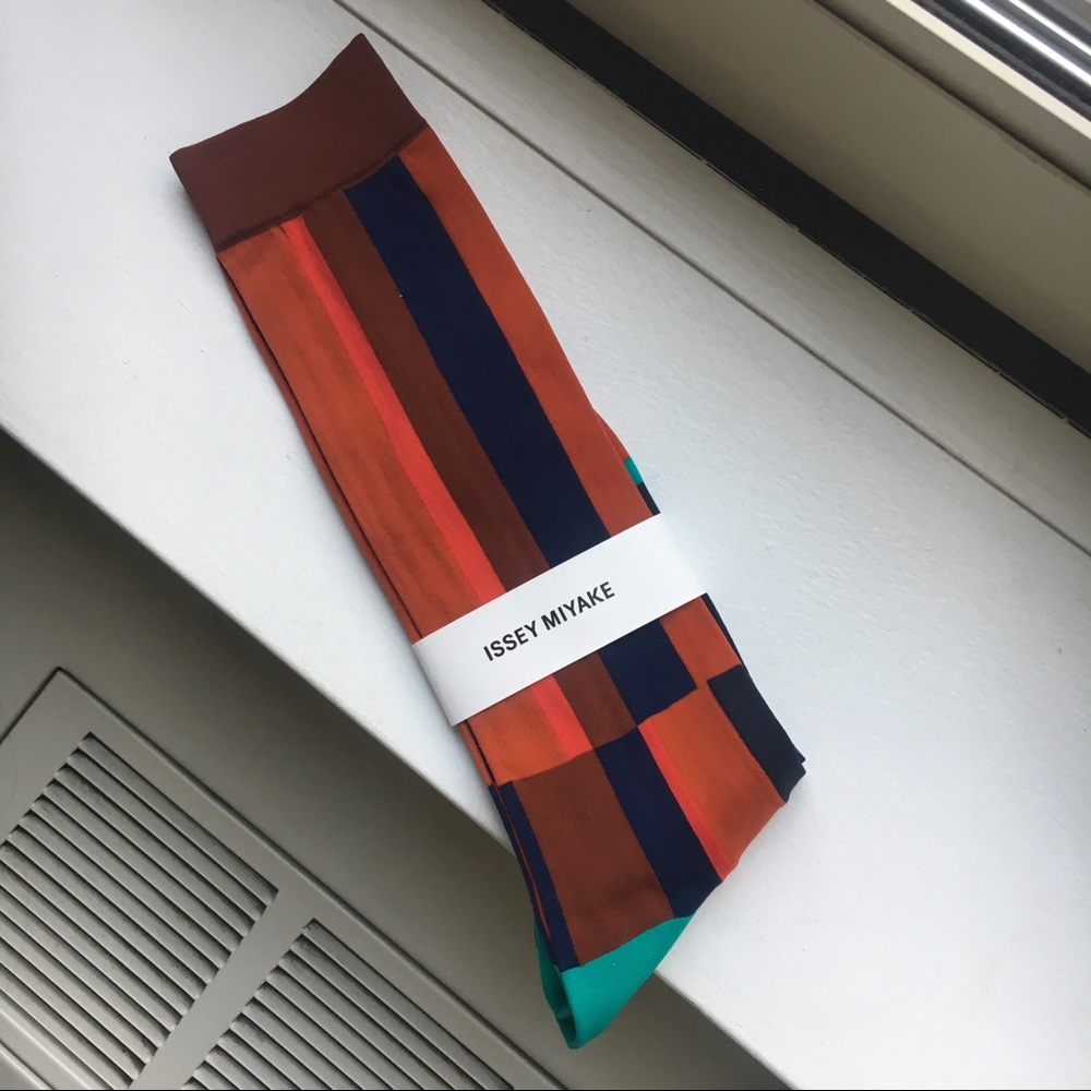 Issey Miyake Orange & Blue Geometric Pattern Socks